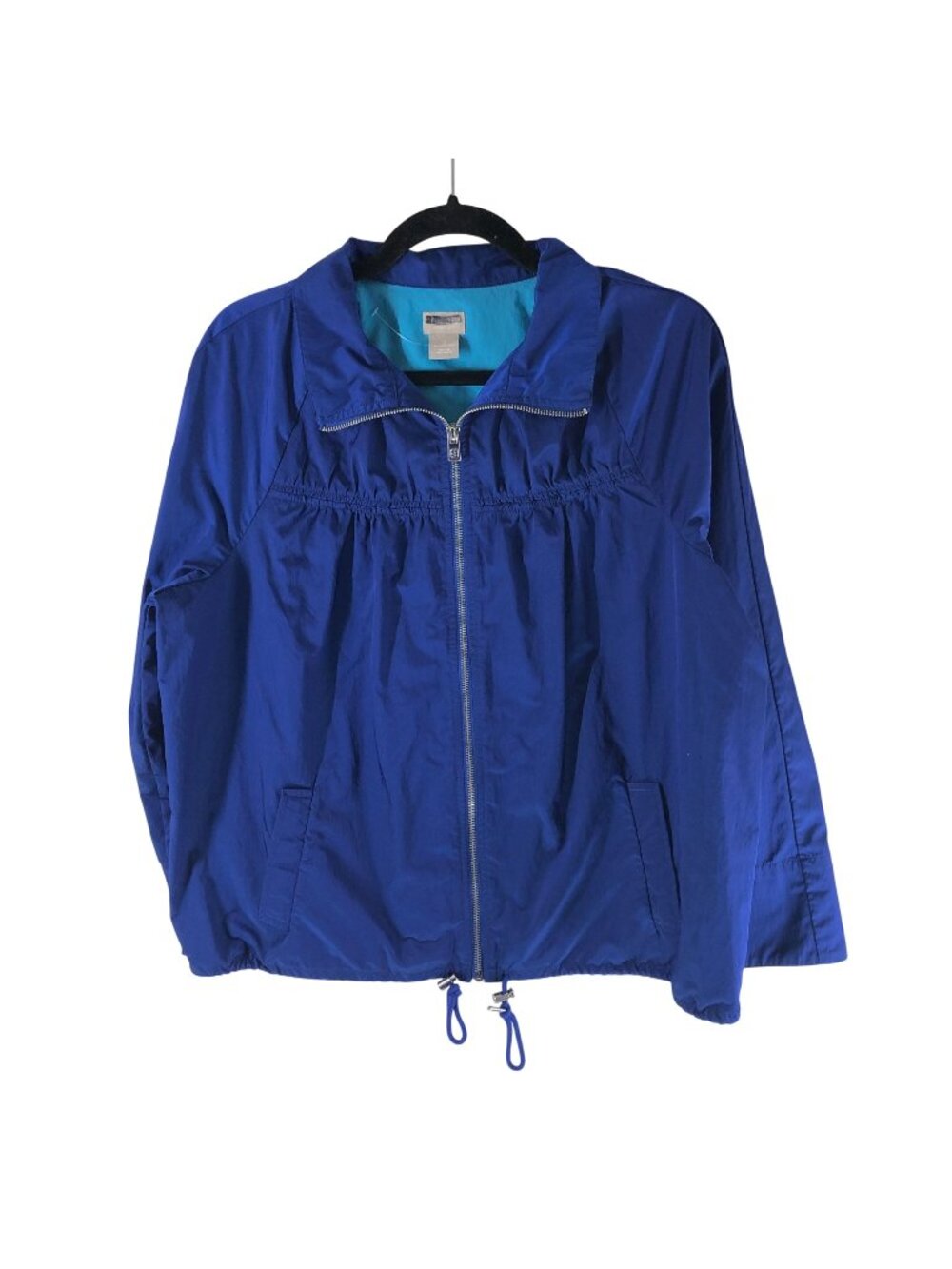 Chicos Womens Blue Zip-Up Windbreaker Jacket Size 2 US 12/14 Drawstring Hem